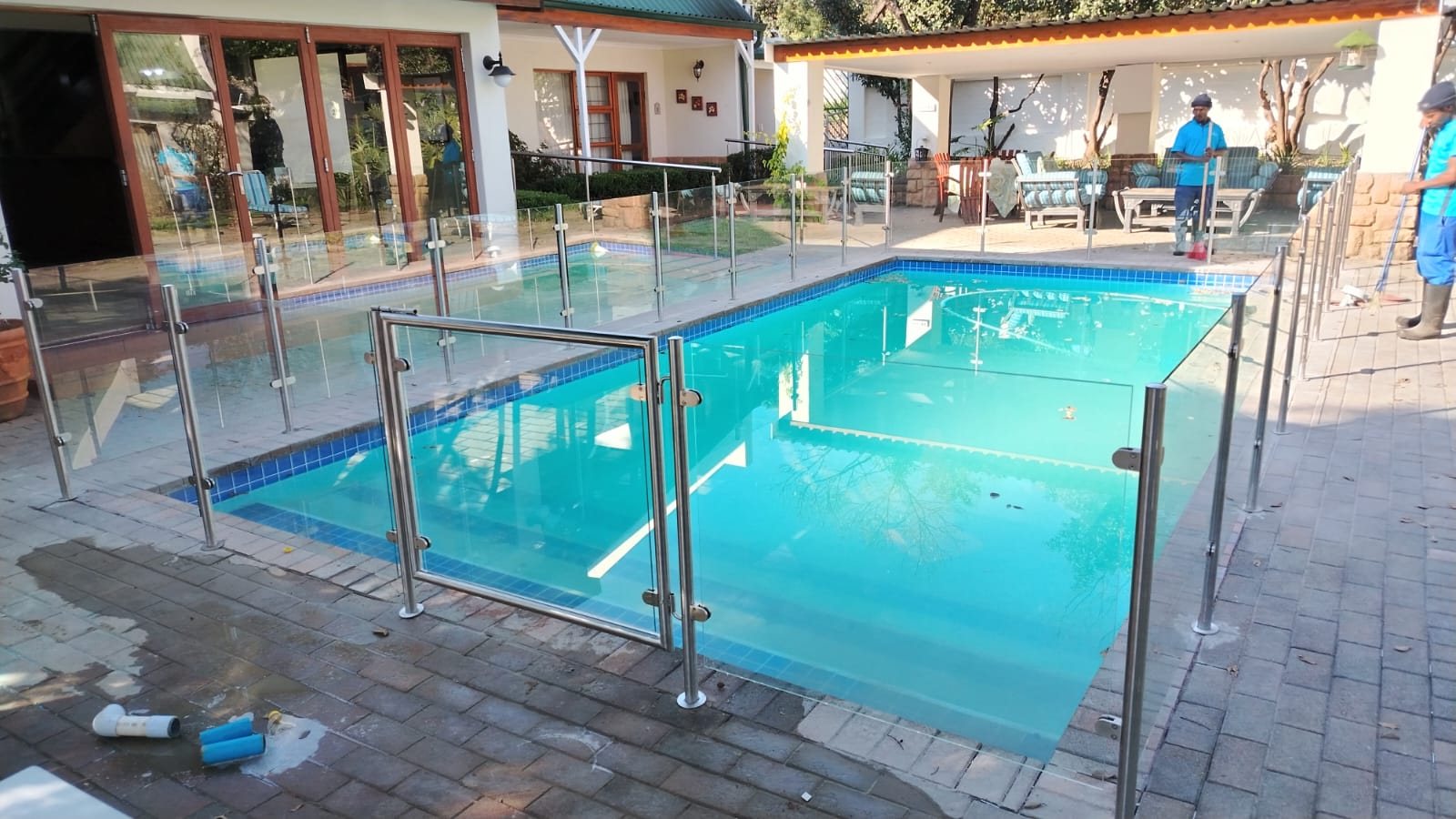 Frameless glass pool fencing installation